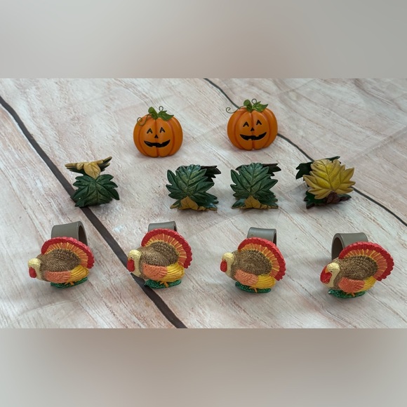 Vintage Lot Of 10 Ceramic Napkin Rings Halloween Fall Thanksgiving - Picture 1 of 2